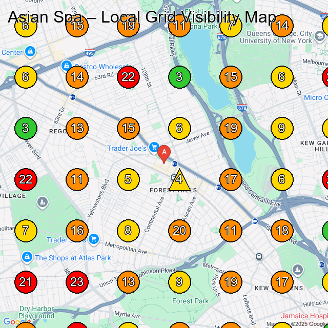 Asian Spa Massage Spa GeoGrid ranking map for Forest Hills NY